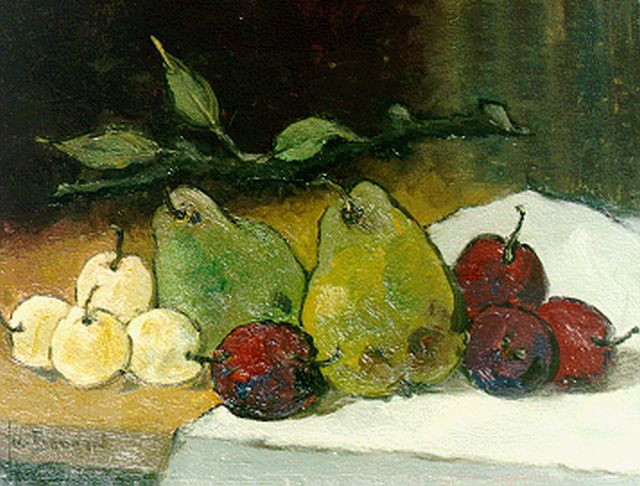 Bodaan J.J.  | A still life with pears and prunes, 30.0 x 40.0 cm, signed l.l.