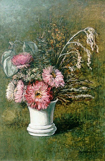 Mekkink J.  | Dried flowers in a vase, oil on panel 30.5 x 20.4 cm, signed l.r.