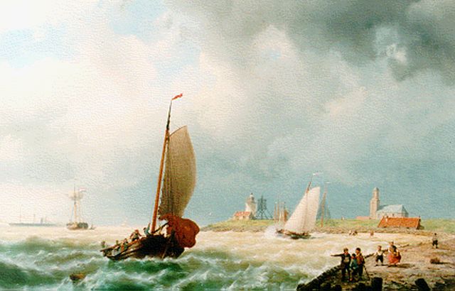 Koekkoek J.H.B.  | Vessels on a breezy day, oil on canvas 55.4 x 88.5 cm, signed l.r. and dated '65