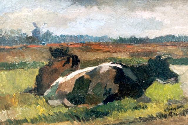 Herman Kruyder | Cows grazing, oil on canvas, 30.0 x 44.0 cm, signed l.r.