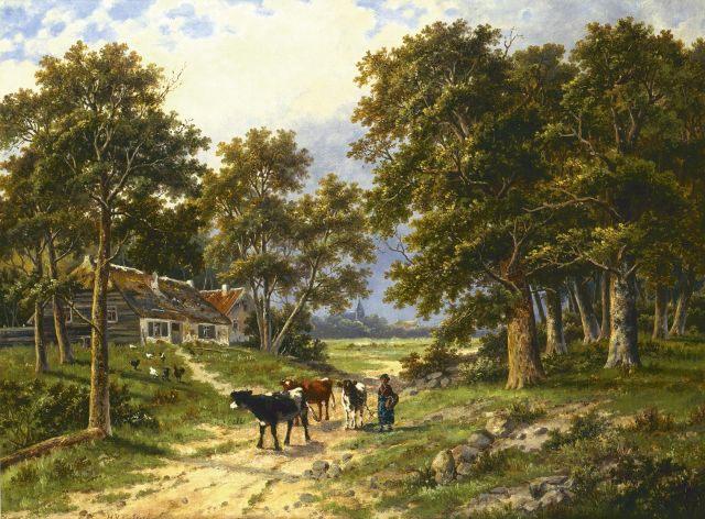 Koekkoek B.H.  | Homeward with the cattle, oil on canvas 60.4 x 81.0 cm, signed l.l.