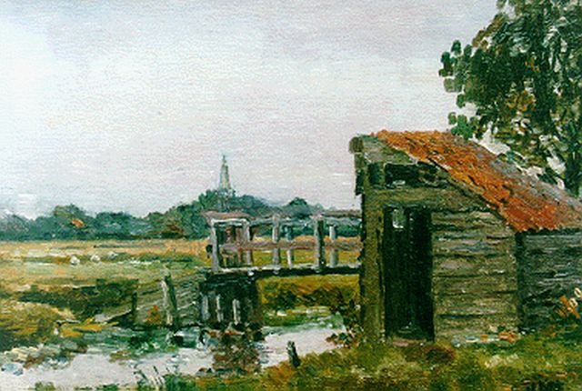 Dick Ket | A view of a landscape, Hoorn, oil on plywood, 15.0 x 21.0 cm, signed l.r. and painted circa 1921