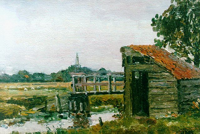 Ket D.H.  | A view of a landscape, Hoorn, oil on plywood 15.0 x 21.0 cm, signed l.r. and painted circa 1921