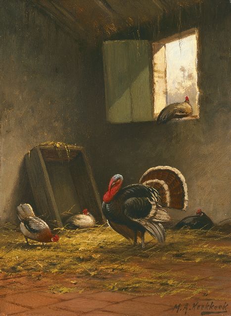 Marinus Adrianus Koekkoek II | Poultry in a stable, oil on panel, 36.0 x 26.5 cm, signed l.r.