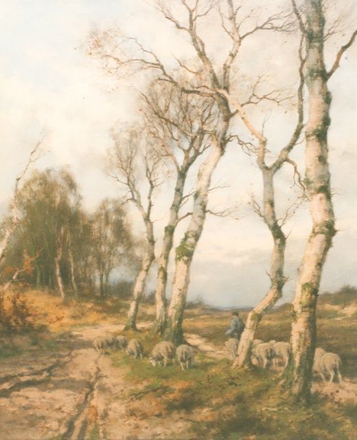 Jan Holtrup | Shepherd with his flock, oil on canvas, 60.2 x 50.2 cm, gesigneerd r.o.