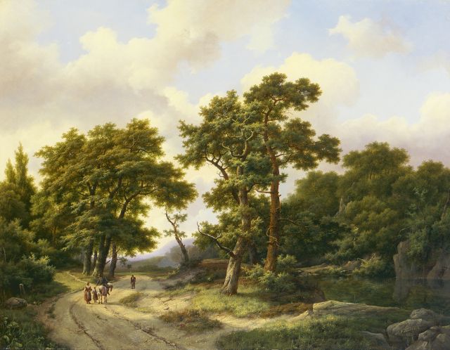 Marinus Adrianus Koekkoek I | Travellers in a wooded landscape, oil on canvas, 61.2 x 79.0 cm, signed l.r. and dated 1861