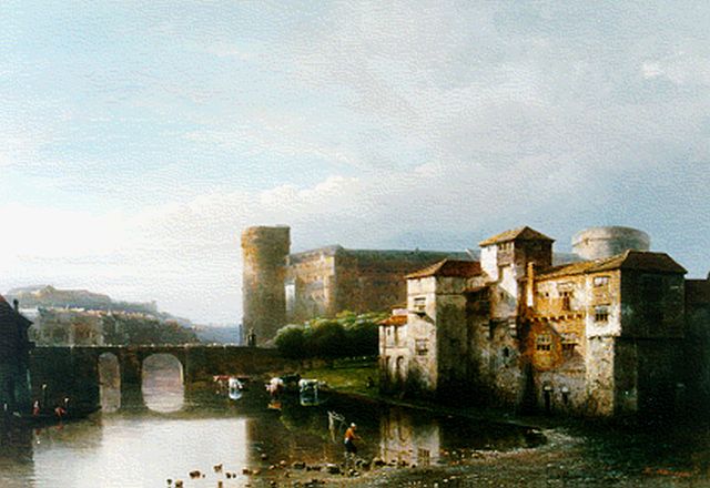 Kasparus Karsen | Stad met kasteel aan de rivier, oil on panel, 37.5 x 53.7 cm, gesigneerd r.o.