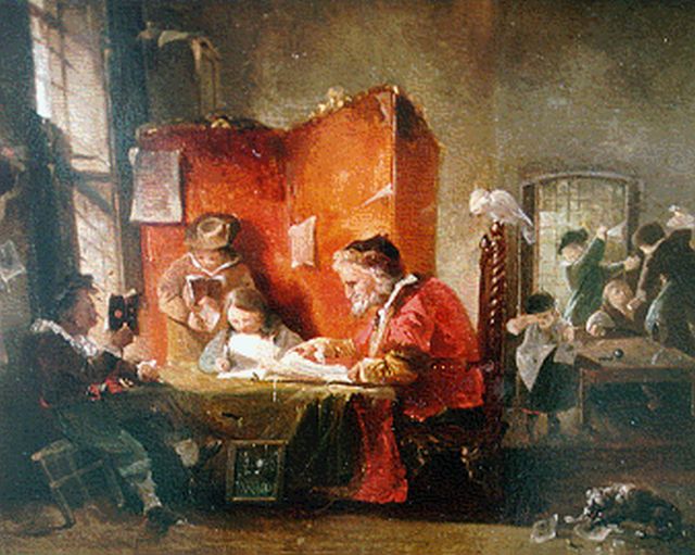 Roelofs W.  | Schoolroom, oil on panel 24.0 x 30.4 cm, signed l.c. and dated 1839