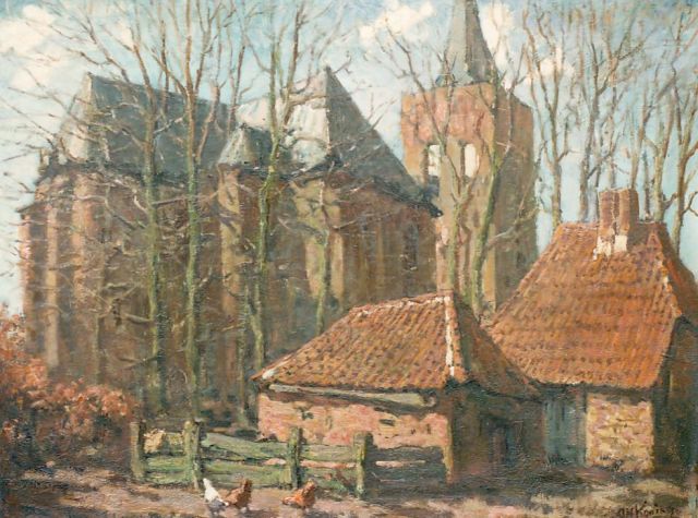 Arnold Koning | A view of the 'Oude Kerk', Ede, oil on canvas, 49.7 x 65.5 cm, signed l.r.
