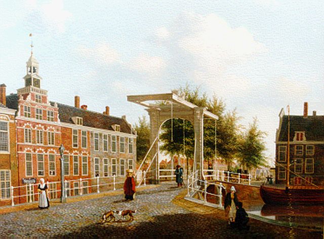 Burgh P.D. van der | A view of the Spui, The Hague, oil on panel 37.8 x 47.3 cm, signed l.r.