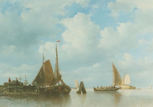 Everhardus Koster | A Dutch barge departing, oil on panel, 52.3 x 72.8 cm, signed l.l.