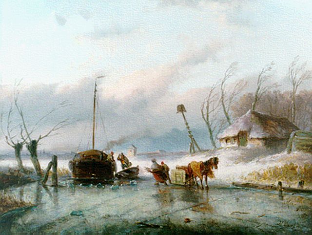 Jan Evert Morel II | Frozen waterway, oil on panel, 22.8 x 30.2 cm, signed l.r.