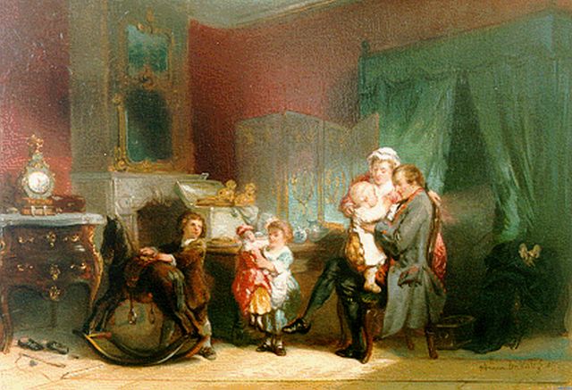 Herman ten Kate | A happy family, oil on panel, 24.5 x 34.1 cm, signed l.r. and dated 1855