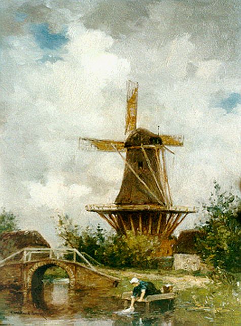 Constant Artz | A river landscape with windmill, oil on panel, 24.2 x 18.1 cm, signed l.l.