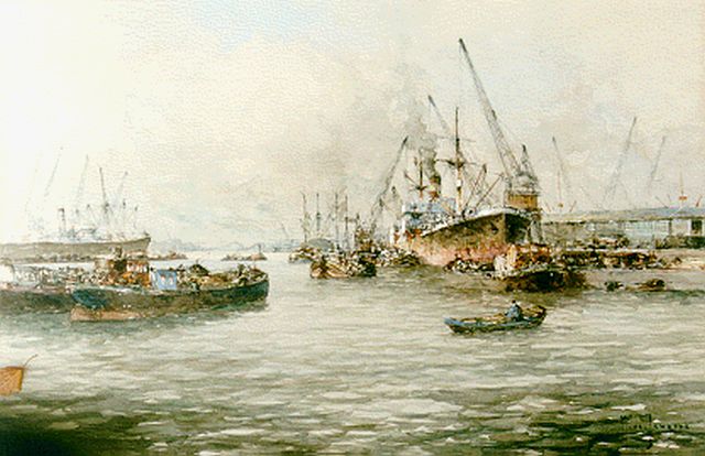 M.J. Drulman (M. de Jongere) | The Rotterdam harbour, mixed media on paper, 40.0 x 65.0 cm, signed l.r.