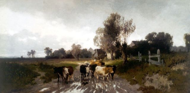 Hermann Baisch | Cattle in a polder landscape, oil on canvas, 39.3 x 78.9 cm, signed l.r. and painted 1869-1881