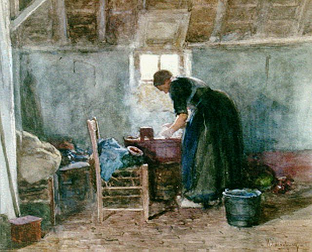 Hendrik Valkenburg | Washing-day, watercolour on paper, 44.0 x 55.0 cm, signed l.r.