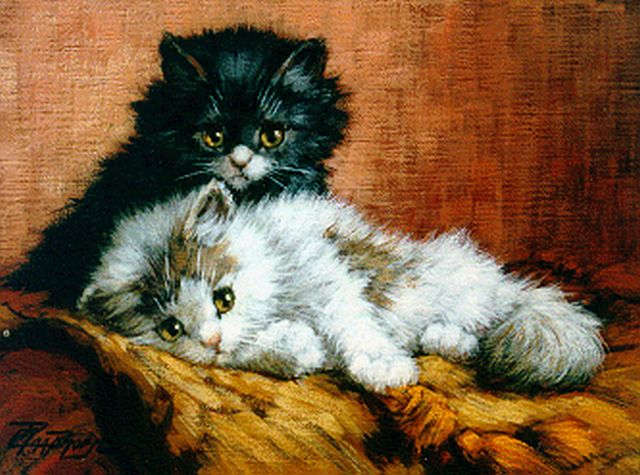 Cornelis Raaphorst | Two kittens, oil on canvas, 18.0 x 24.0 cm, signed l.l.