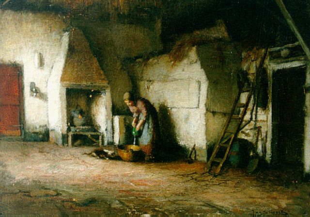 Jac Snoeck | Farm interior, Laren, oil on canvas, 29.8 x 37.4 cm, signed l.r.