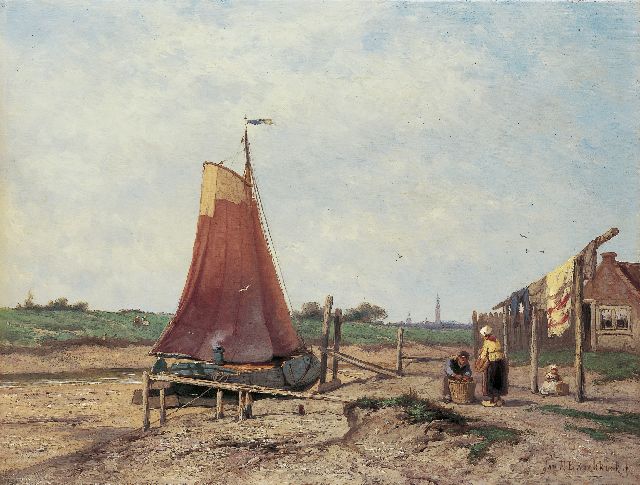 Jan H.B. Koekkoek | A fisherman at work, oil on panel, 32.2 x 42.4 cm, signed l.r.
