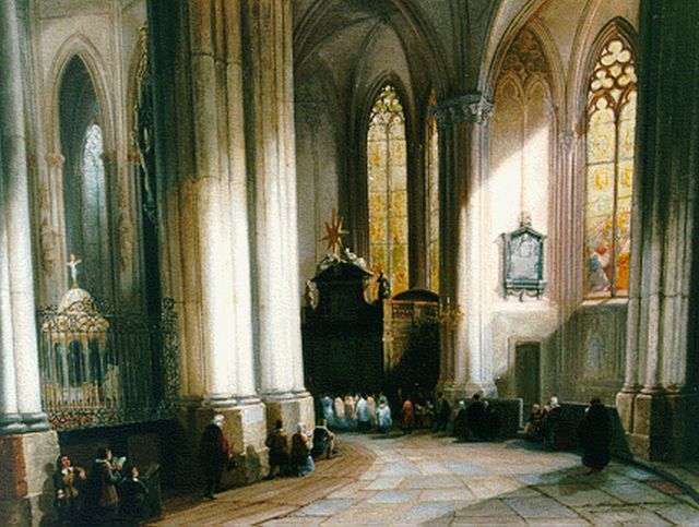 Tetar van Elven J.B.  | Church interior, oil on panel 39.8 x 50.5 cm, signed l.r. with initials