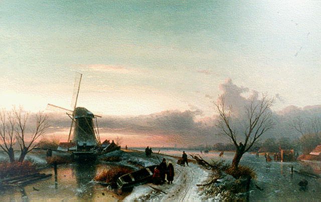 Charles Leickert | A winter landscape by sunset, oil on canvas, 64.1 x 100.0 cm, signed l.r. and dated '69