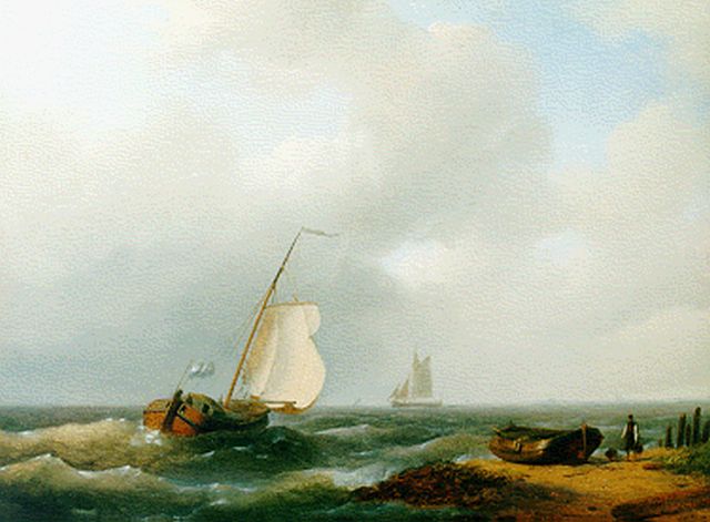 Abraham Hulk | Sailing vessels off the coast, oil on panel, 24.7 x 32.7 cm, signed l.r. and dated 1848