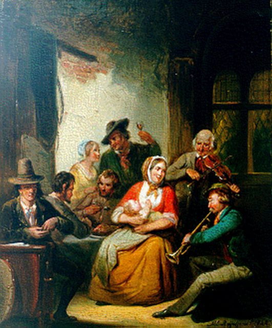 Henricus Engelbertus Reijntjens | Musicians, oil on canvas, 40.6 x 30.6 cm, signed l.r. and dated 1844