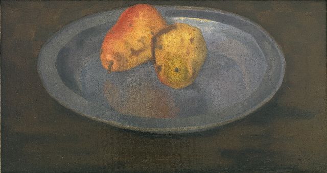 Henk Kuipers | Two pears on a tin plate, oil on canvas, 27.3 x 50.2 cm, signed l.r. and dated 1930