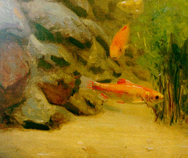 Dijsselhof G.W.  | Goldfish, oil on canvas laid down on panel 38.1 x 44.4 cm, signed l.r. with monogram