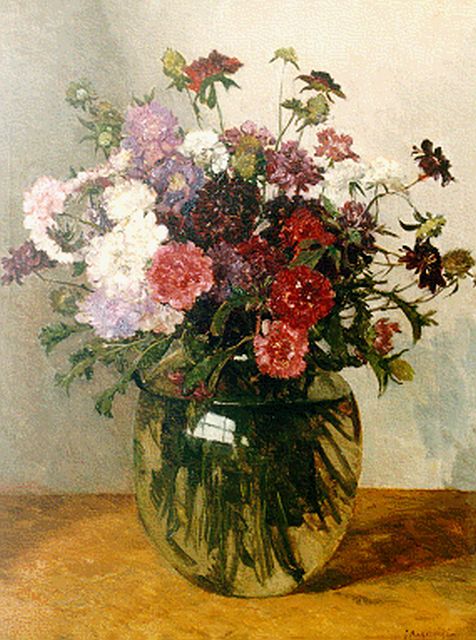 Akkeringa J.E.H.  | A flower still life, oil on canvas 50.4 x 40.3 cm, signed l.r. and dated 1934 on the reverse