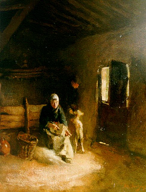 Neuhuys J.A.  | A woolcomber, oil on panel 56.2 x 43.2 cm, signed l.r.