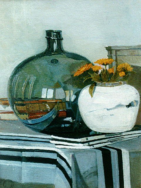 Ket D.H.  | A still life with books and flowers in a ginger jar, oil on canvas 36.5 x 28.0 cm, signed l.l. and painted between 1925-1926