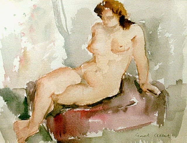 Ernest Albert | A seated nude, watercolour on paper, 25.5 x 32.0 cm, signed l.r.