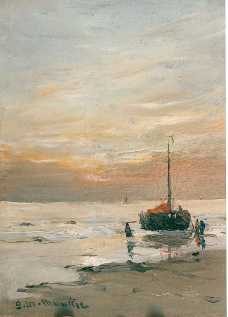 Morgenstjerne Munthe | 'Bomschuit' in the surf, oil on panel, 21.0 x 15.9 cm, signed l.l. and dated '26