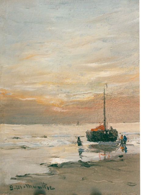 Munthe G.A.L.  | 'Bomschuit' in the surf, oil on panel 21.0 x 15.9 cm, signed l.l. and dated '26