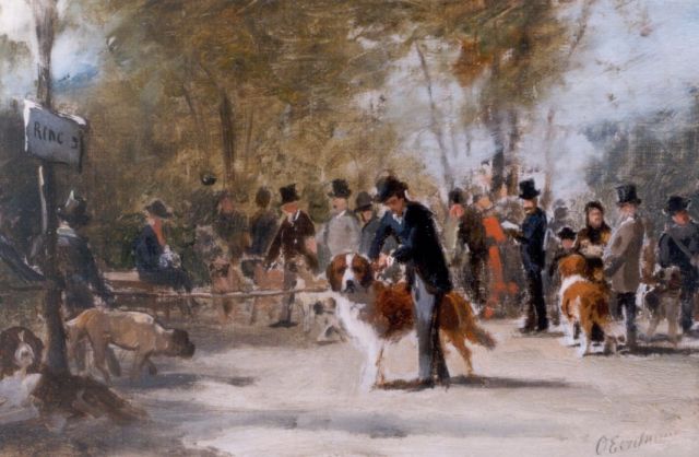 Eerelman O.  | Groninger Park with Saint-Bernard exhibition, oil on canvas laid down on panel 21.2 x 33.5 cm, signed l.r.