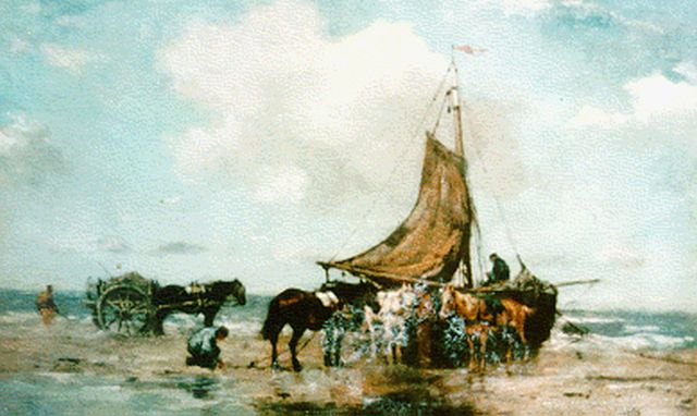 Johan Frederik Cornelis Scherrewitz | Waiting for high tide, oil on panel, 27.8 x 41.9 cm, signed l.r.