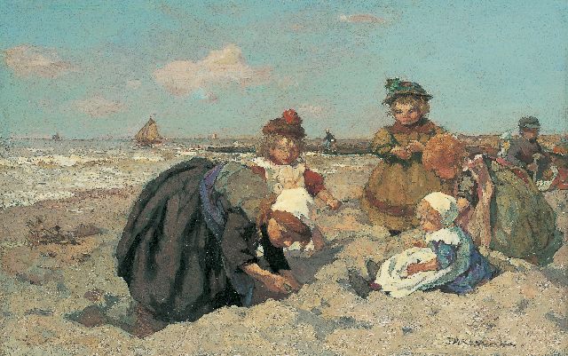 Akkeringa J.E.H.  | Children playing on the beach, oil on panel 27.0 x 42.3 cm, signed l.r.