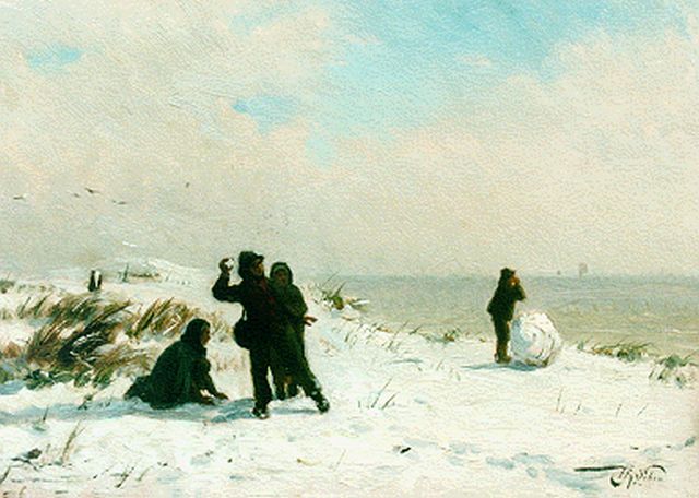 Seben H. van | Winterfun, oil on panel 18.8 x 27.0 cm, signed l.r.