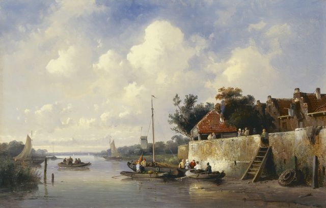 Leickert C.H.J.  | Zomers rivierlandschap, oil on canvas 28.0 x 43.6 cm, gesigneerd niet