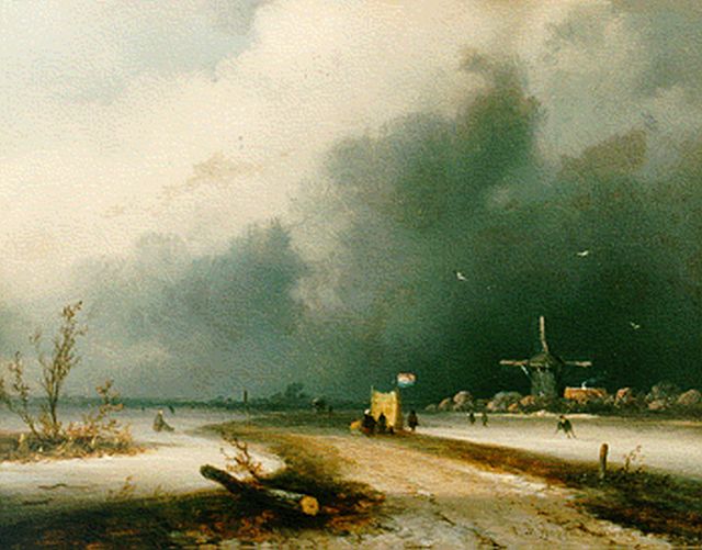 John Franciscus Hoppenbrouwers | Upcoming storm, oil on panel, 14.7 x 18.8 cm, signed l.r.