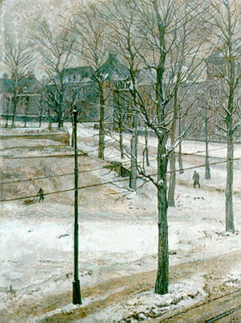 Carl Albert Feldmann | A winter landscape, Amsterdam, oil on canvas laid down on panel, 35.0 x 26.1 cm, signed l.r. with monogram and dated 1947