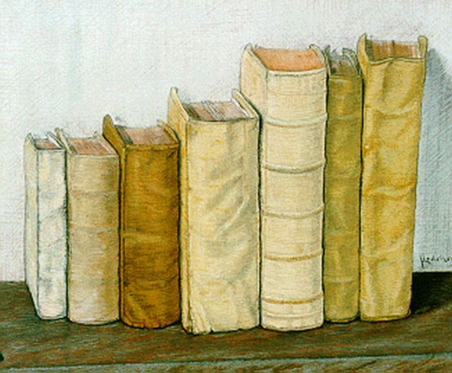 Jo Lodeizen | A still life with books, 40.2 x 49.2 cm, signed l.r.