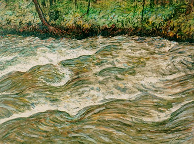 Lodeizen J.  | A river, pastel on paper 47.5 x 60.5 cm, signed l.r. with monogram and dated '64