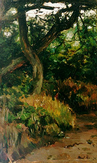 Roelofs O.W.A.  | A forest landscape, oil on panel 39.9 x 25.4 cm, signed l.r.