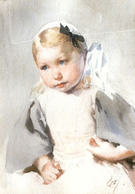 Henry Jules Jean Geoffroy | A portrait of a girl, watercolour on paper, 38.5 x 28.3 cm, signed l.r.