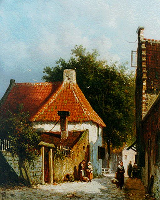 Adrianus Eversen | A sunlit street in Amsterdam, oil on panel, 18.8 x 15.2 cm, signed l.l. with monogram