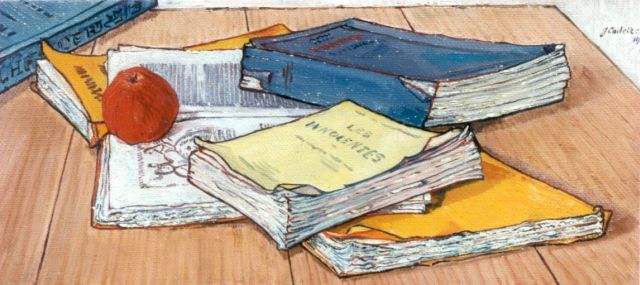 Lodeizen J.  | Les Livres Francais, oil on canvas 22.0 x 46.0 cm, signed u.r. and dated 1918