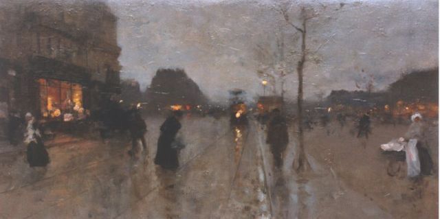 Loir A.F.J.  | Nightfall, oil on canvas 32.5 x 56.0 cm, signed l.r.